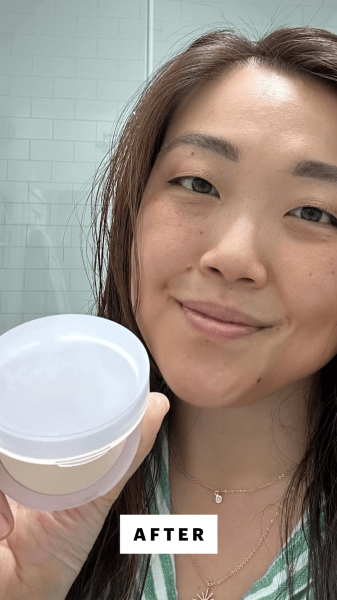 Lee after applying the Kosas Cloud Set Setting Powder