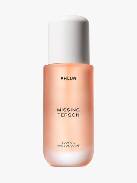 Phlur Missing Person Body Oil in branded component on a light gray background